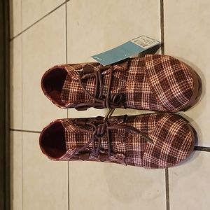 Tom's plaid wedge booties